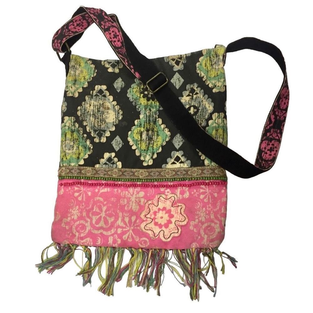 MUDD Bohemian Crossbody Bag Adjustable Strap Colorful‎ Fringes